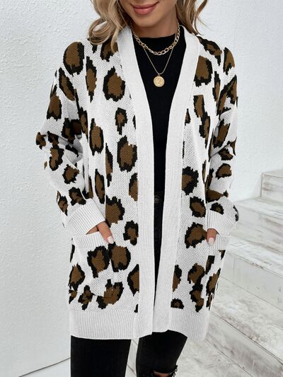 Blue Zone Planet |  Leopard Open Front Dropped Shoulder Cardigan BLUE ZONE PLANET