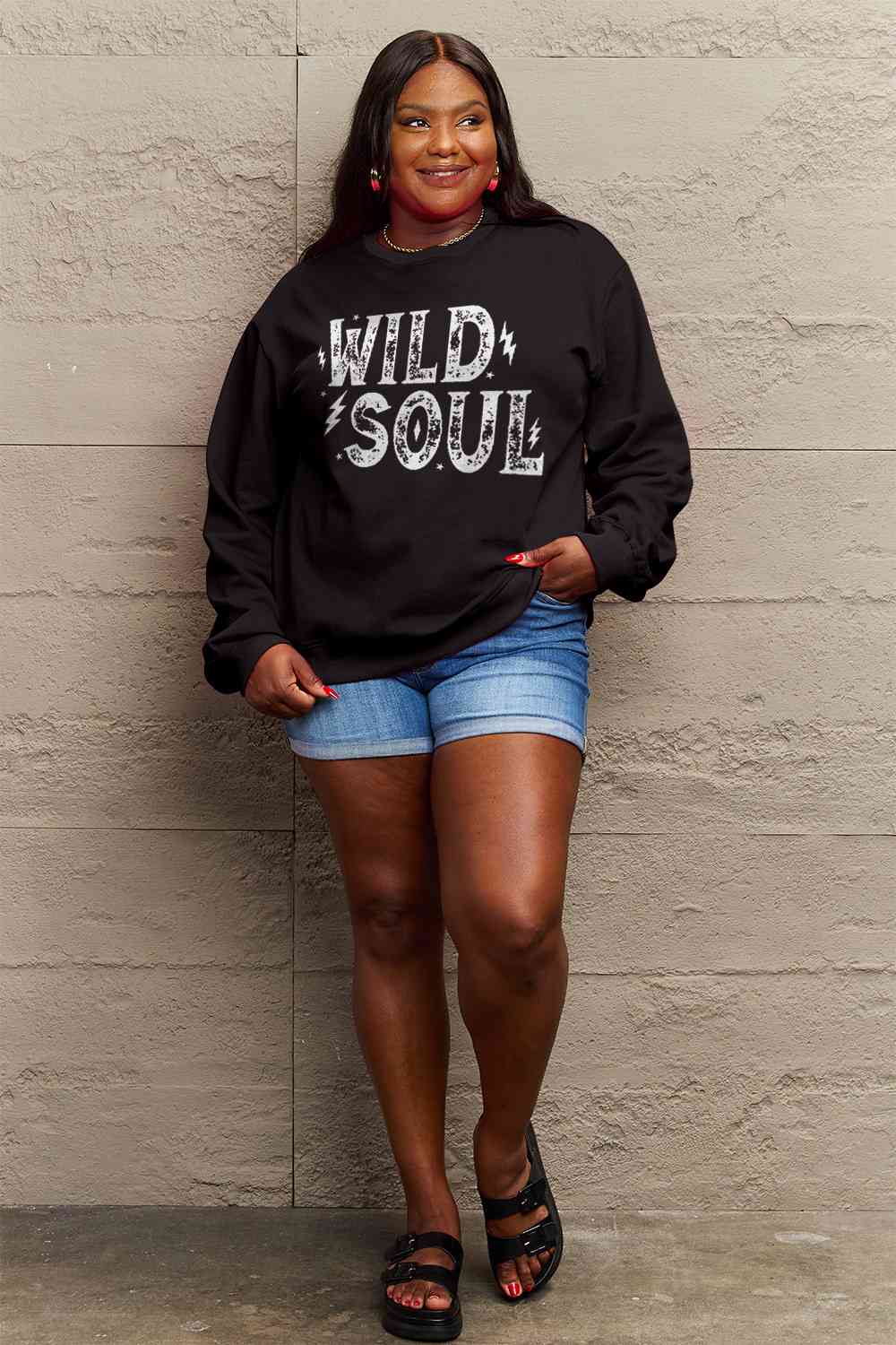 Simply Love Full Size WILD SOUL Graphic Sweatshirt BLUE ZONE PLANET