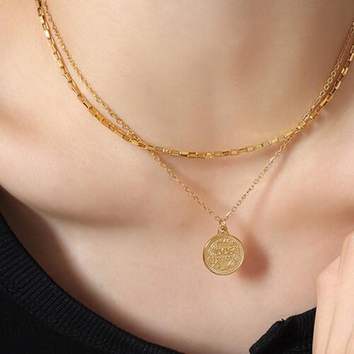 Coin Titanium Steel Double-Layered Necklace BLUE ZONE PLANET