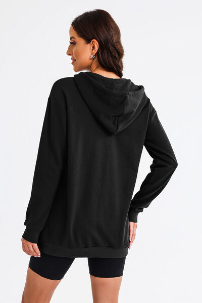 Drawstring Half Zip Hooded Dress BLUE ZONE PLANET