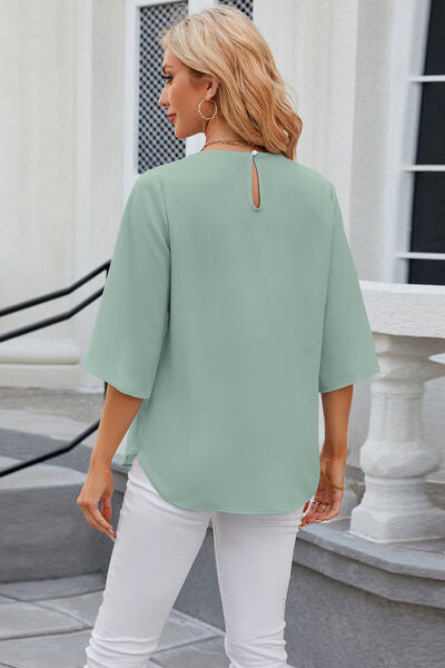 Blue Zone Planet |  Round Neck Slit Half Sleeve Top BLUE ZONE PLANET