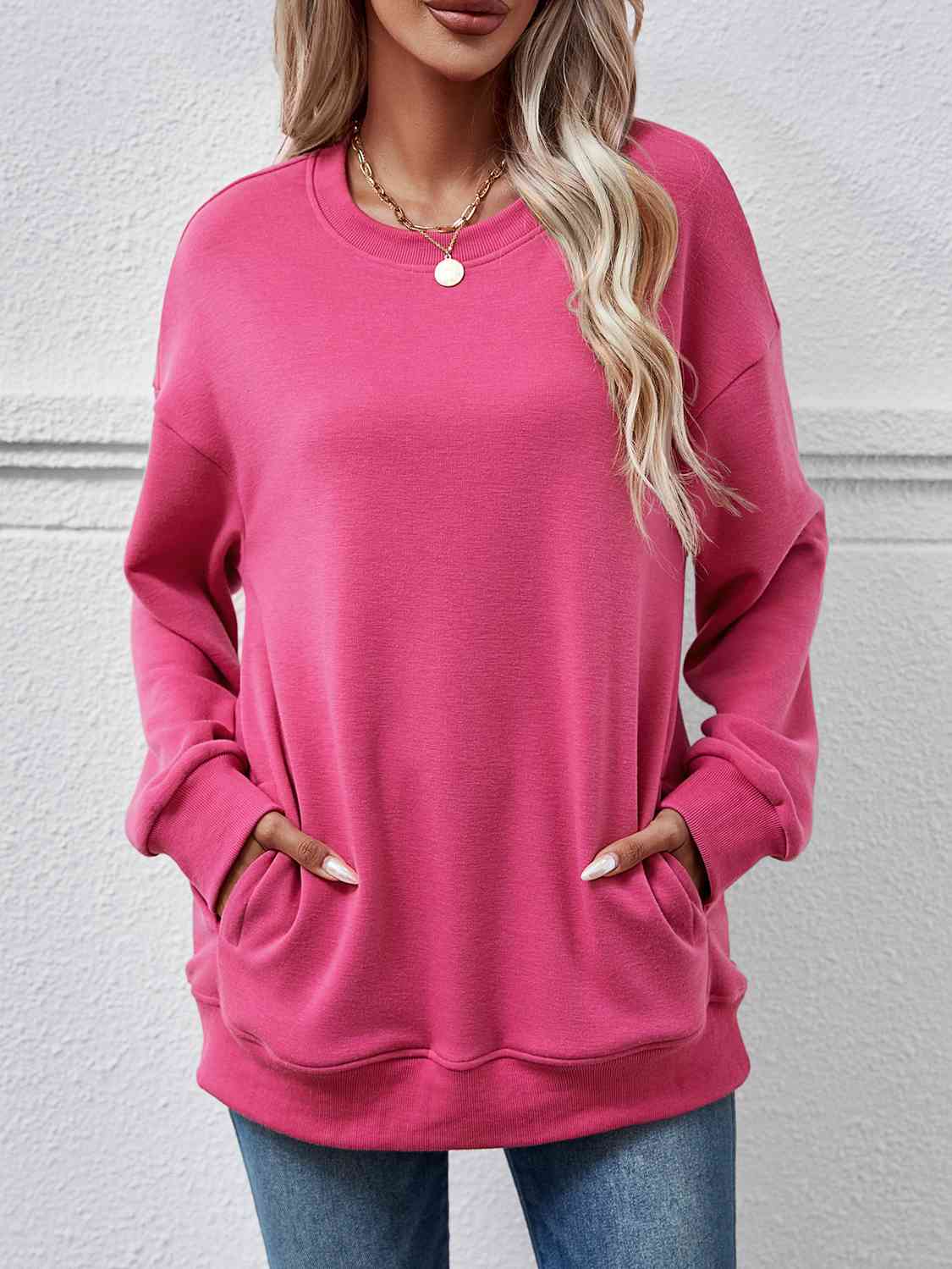 Dropped Shoulder Sweatshirt with Pockets BLUE ZONE PLANET