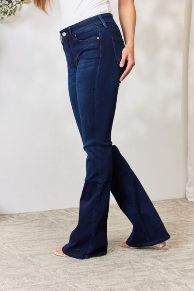 Kancan Full Size Mid Rise Flare Jeans BLUE ZONE PLANET