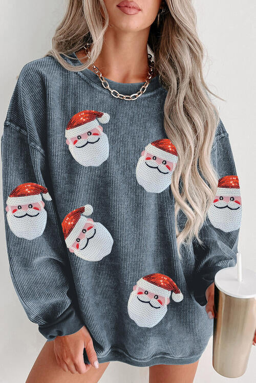 Sequin Santa Patch Ribbed Sweatshirt BLUE ZONE PLANET