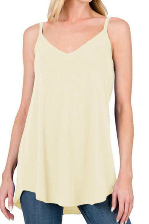 Full Size Spaghetti Strap V-Neck Flowy Tunic Cami BLUE ZONE PLANET