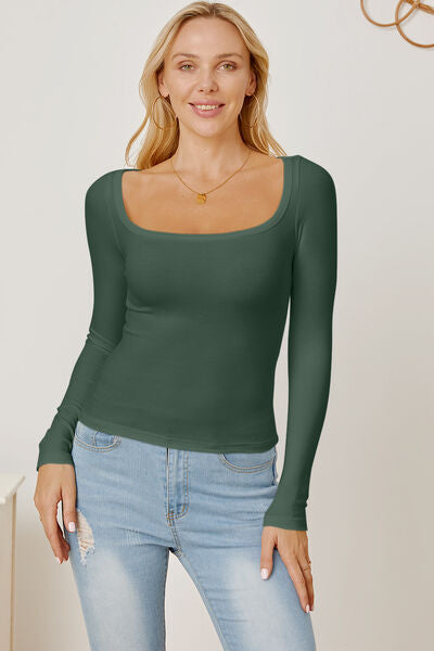 Square Neck Long Sleeve T-Shirt Trendsi