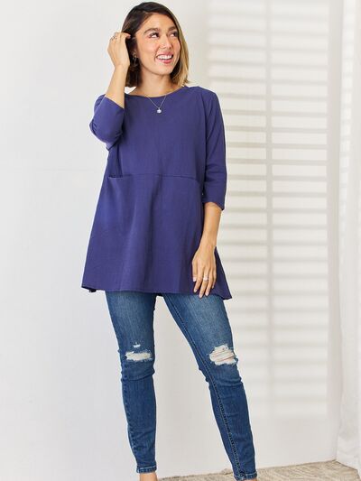 Pocketed Round Neck Half Sleeve Blouse BLUE ZONE PLANET