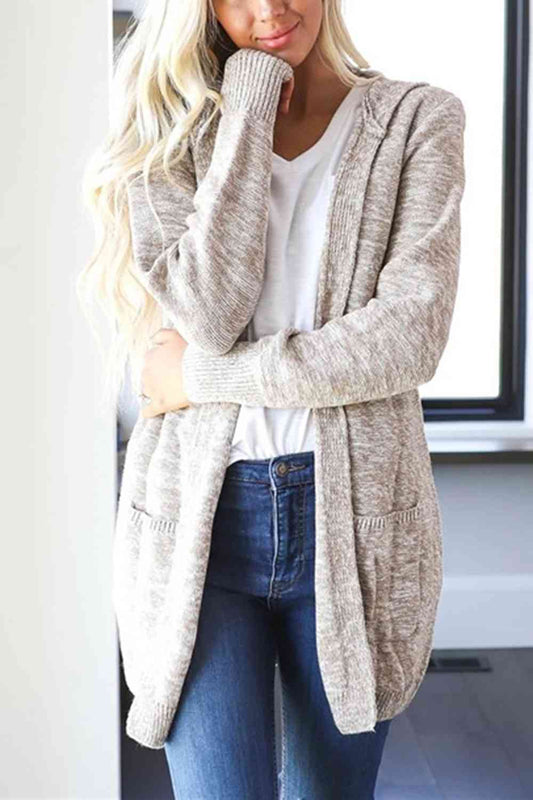 Heathered Open Front Cardigan with Pockets BLUE ZONE PLANET