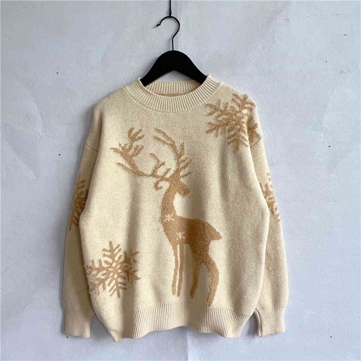 Reindeer and Snowflake Pattern Sweater BLUE ZONE PLANET