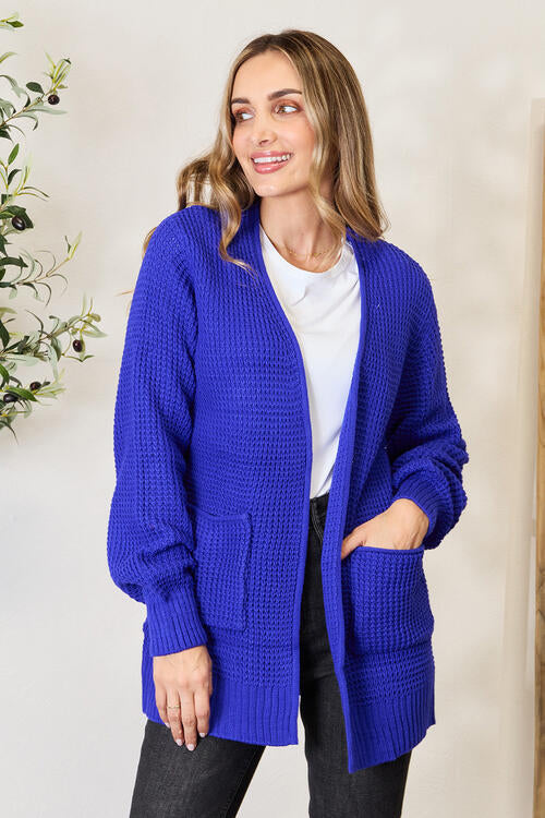 Zenana Full Size Waffle-Knit Open Front Cardigan BLUE ZONE PLANET