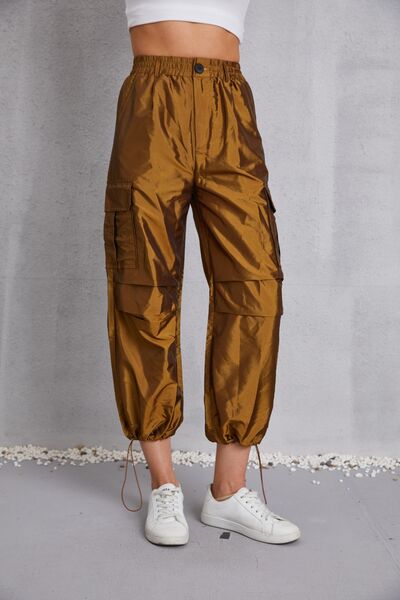 Drawstring High Waist Pants with Cargo Pockets BLUE ZONE PLANET