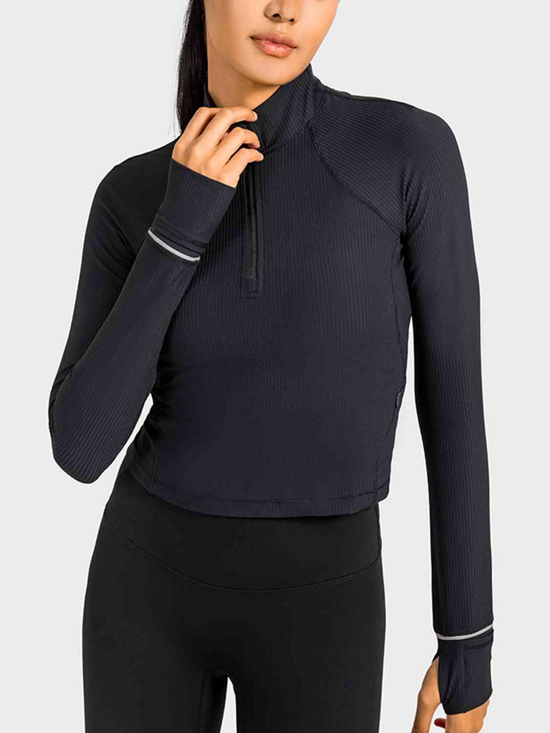 Mock Neck Half Zip Long Sleeve Sport Top BLUE ZONE PLANET