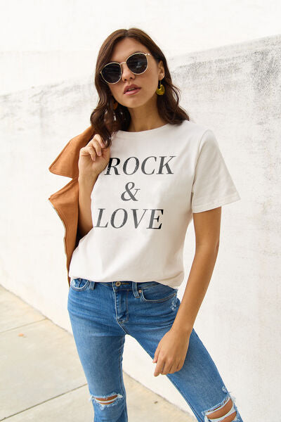 Simply Love Full Size ROCK ＆ LOVE Short Sleeve T-Shirt-TOPS / DRESSES-[Adult]-[Female]-2022 Online Blue Zone Planet