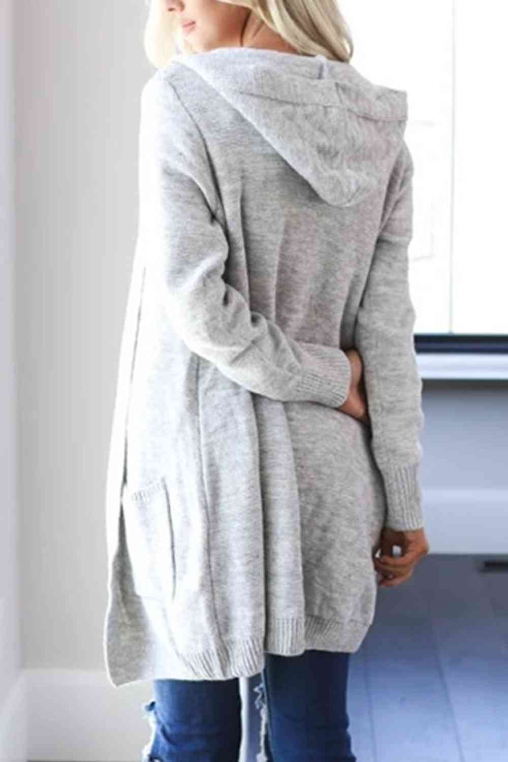 Heathered Open Front Cardigan with Pockets BLUE ZONE PLANET