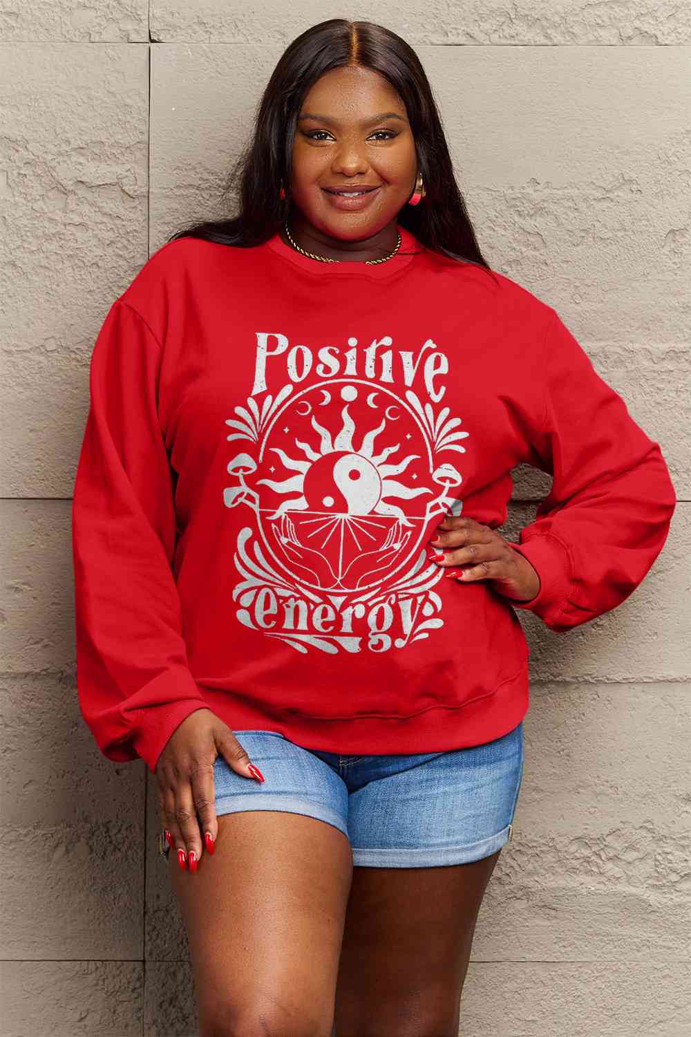 Simply Love Full Size POSITIVE ENERGY Graphic Sweatshirt BLUE ZONE PLANET