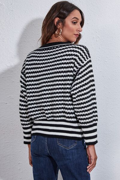 Striped V-Neck Knit Top BLUE ZONE PLANET