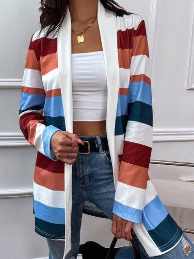 Blue Zone Planet |  Color Block Open Front Cardigan BLUE ZONE PLANET