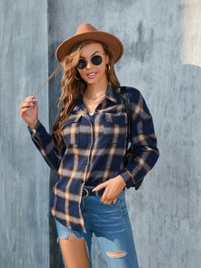 Blue Zone Planet |  Plaid Button Up Pocketed Shirt BLUE ZONE PLANET