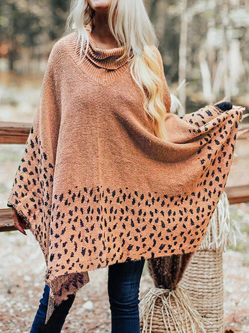 Leopard Turtleneck Poncho BLUE ZONE PLANET