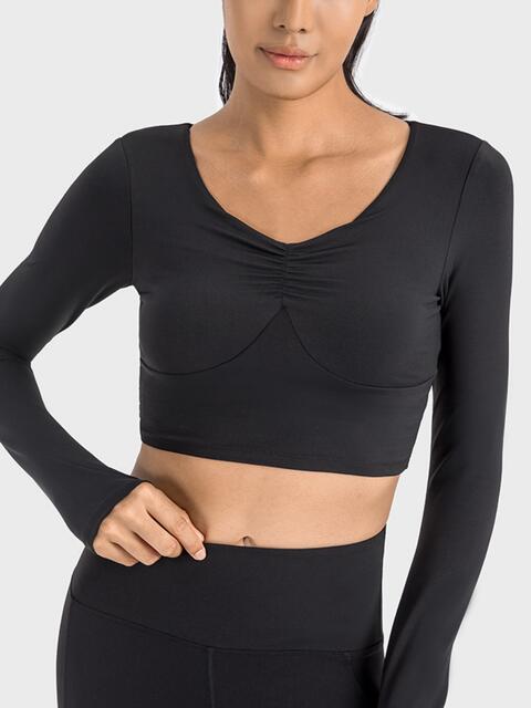 Ruched Cropped Long Sleeve Sports Top BLUE ZONE PLANET