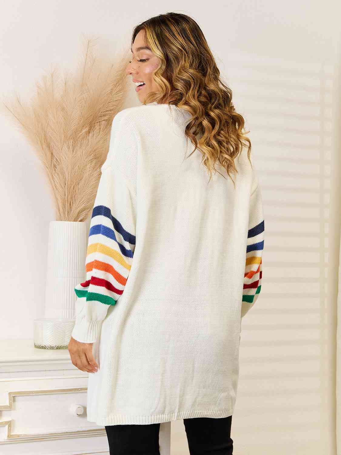 Striped Open Front Dropped Shoulder Cardigan BLUE ZONE PLANET