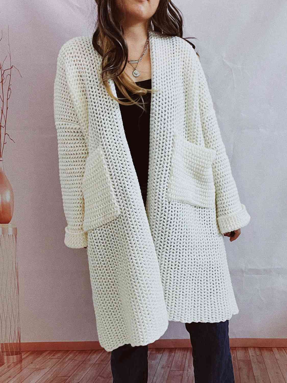 Open Front Long Sleeve Cardigan with Pockets BLUE ZONE PLANET