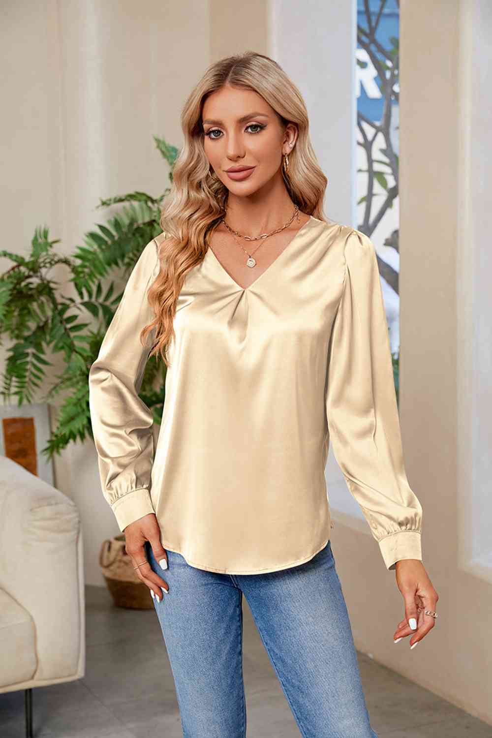 V-Neck Long Sleeve Top BLUE ZONE PLANET