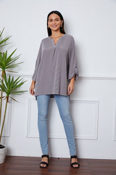 Notched Roll-Tab Sleeve Blouse Trendsi