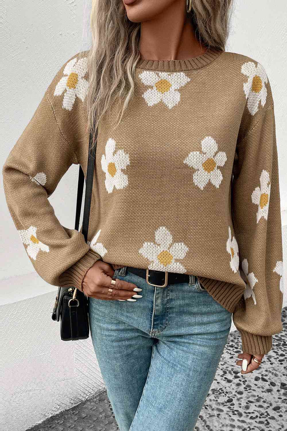 Floral Dropped Shoulder Sweater BLUE ZONE PLANET