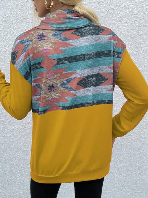 Geometric Drawstring Long-Sleeve Sweatshirt BLUE ZONE PLANET