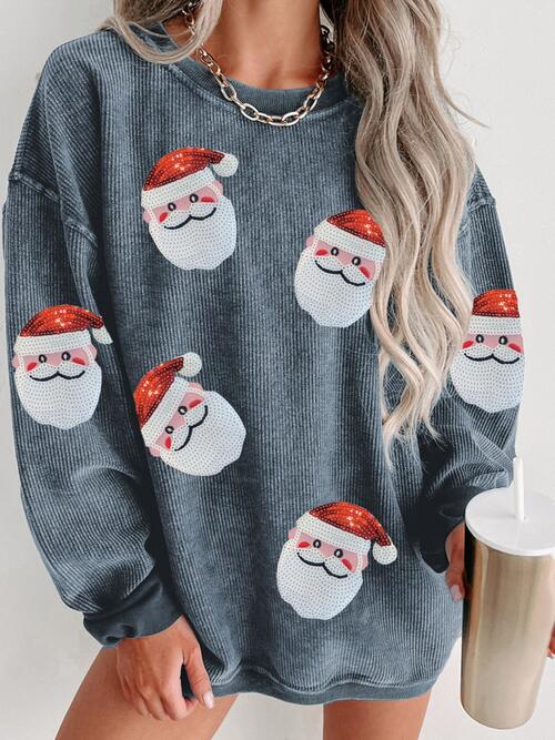 Sequin Santa Patch Ribbed Sweatshirt BLUE ZONE PLANET