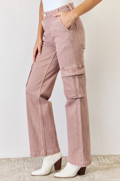 RISEN Full Size High Rise Cargo Wide Leg Jeans-BOTTOM SIZES SMALL MEDIUM LARGE-[Adult]-[Female]-2022 Online Blue Zone Planet