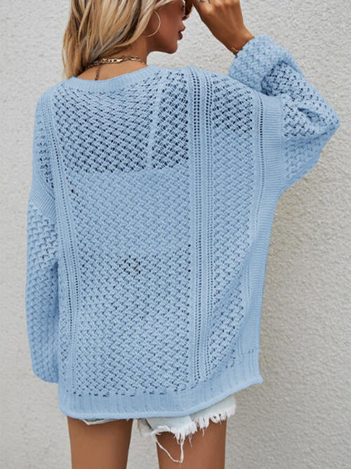 Openwork Button Front Cardigan BLUE ZONE PLANET