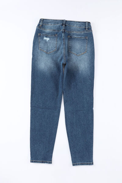 Blue Zone Planet |  Button-Fly Distressed Jeans with Pockets BLUE ZONE PLANET