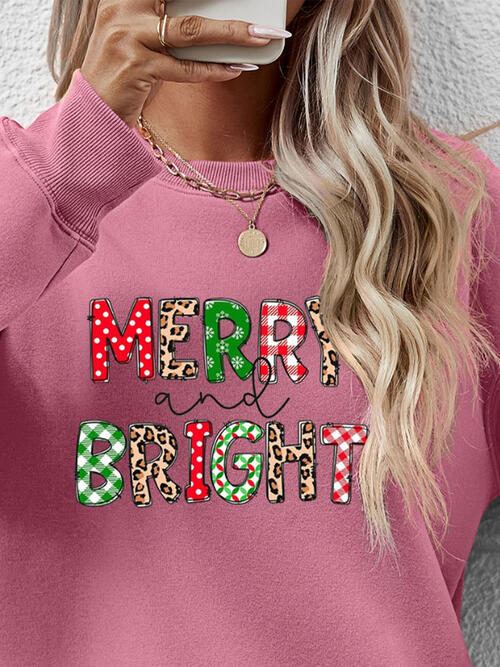 MERRY AND BRIGHT Round Neck Sweatshirt BLUE ZONE PLANET