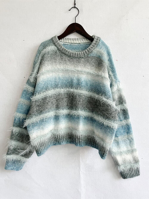 Blue Zone Planet |  Striped Round Neck Long Sleeve Sweater BLUE ZONE PLANET