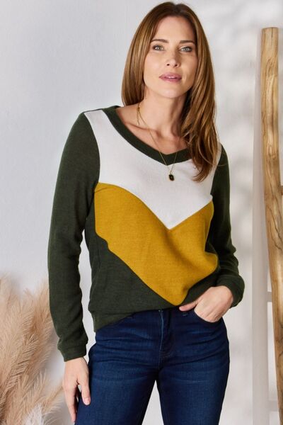 Hailey & Co Full Size Colorblock V-Neck Blouse Trendsi