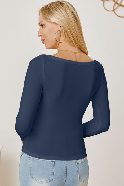 Square Neck Long Sleeve T-Shirt Trendsi