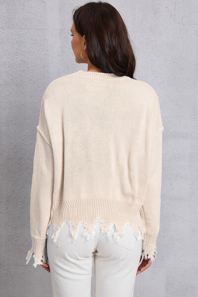 Lip Fringe Round Neck Sweater-TOPS / DRESSES-[Adult]-[Female]-2022 Online Blue Zone Planet