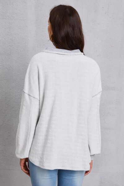 Half Button Dropped Shoulder Sweatshirt Trendsi