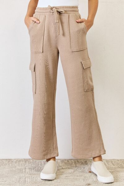 RISEN High Waist Cargo Wide Leg Pants-BOTTOM SIZES SMALL MEDIUM LARGE-[Adult]-[Female]-Sand-S-2022 Online Blue Zone Planet