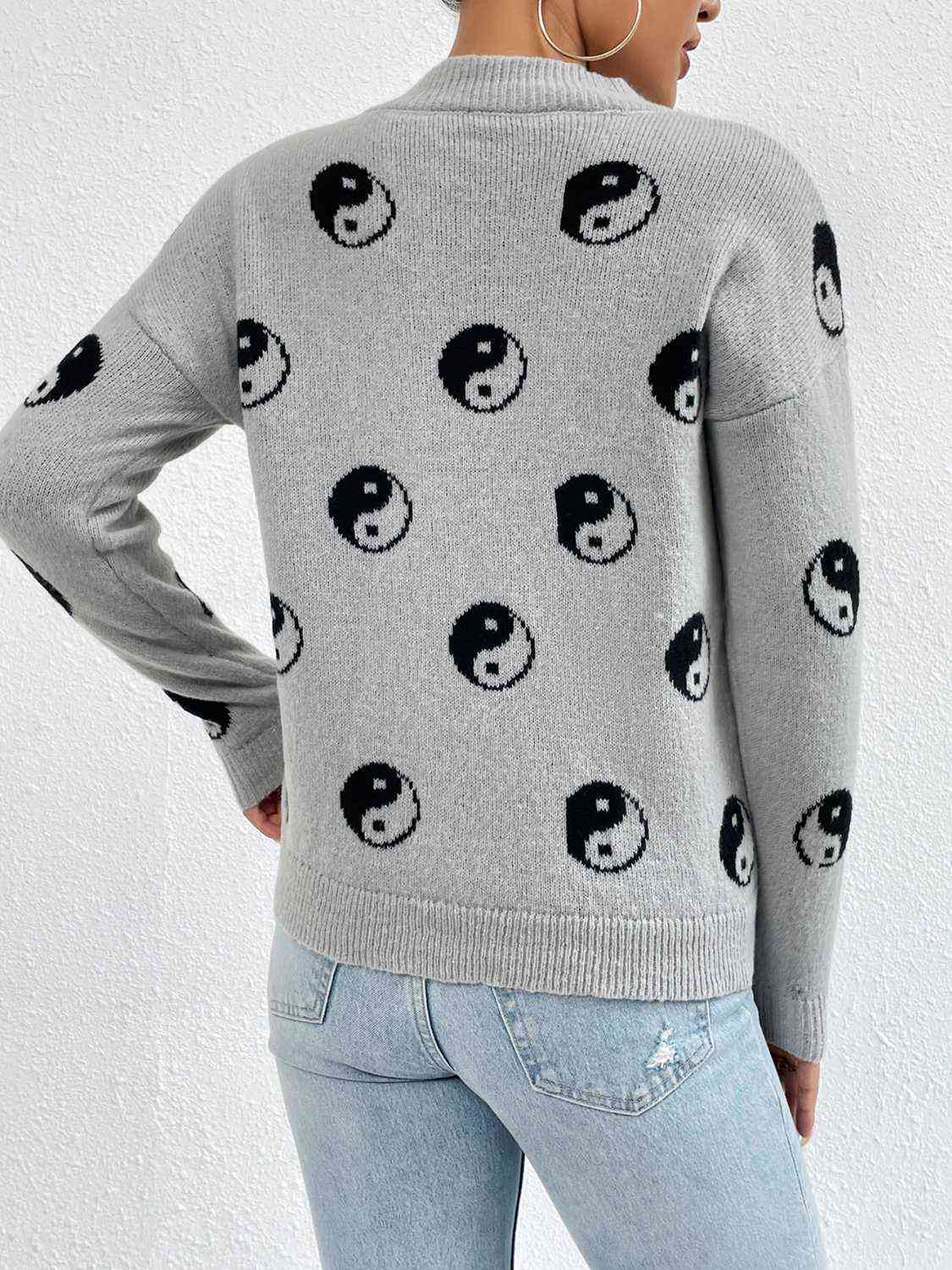 Patterned Drop Shoulder Sweater BLUE ZONE PLANET