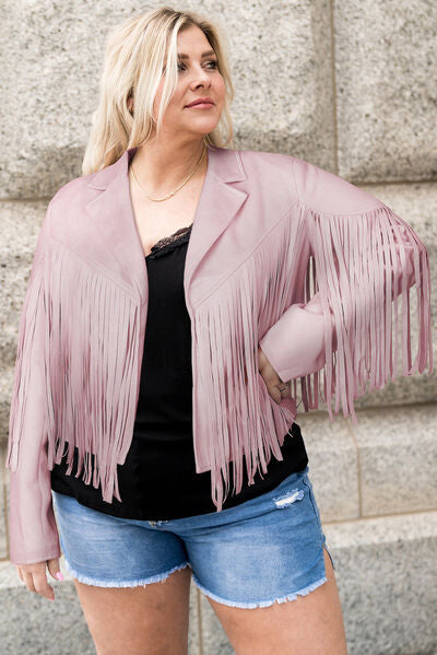 Plus Size Fringe Open Front Jacket Trendsi