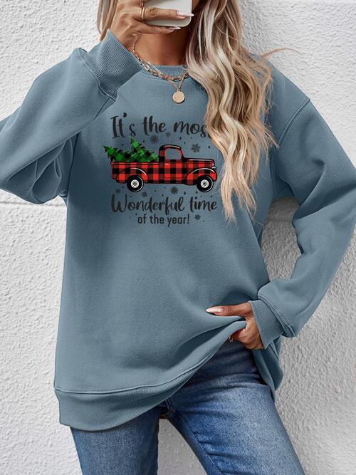 Graphic Round Neck Long Sleeve Sweatshirt BLUE ZONE PLANET