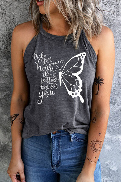 MAKE YOUR HEART THE PRETTIEST THING ABOUT YOU Round Neck Tank Trendsi