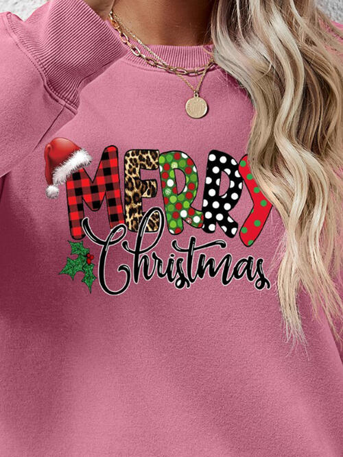 MERRY CHRISTMAS Round Neck Dropped Shoulder Sweatshirt BLUE ZONE PLANET