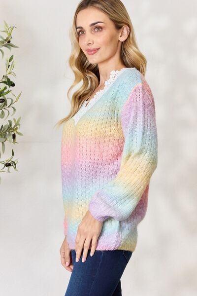 Blue Zone Planet |  BiBi Rainbow Gradient Crochet Deetail Sweater BLUE ZONE PLANET