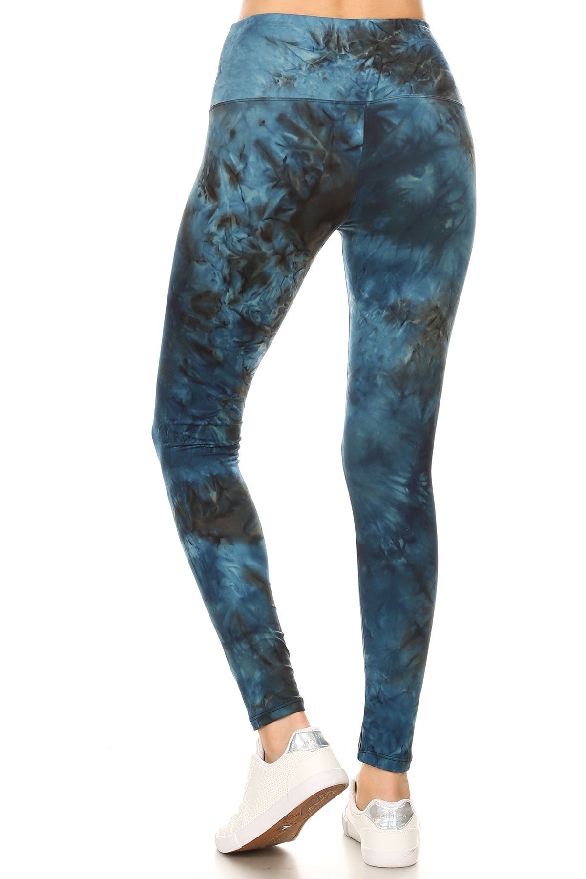 5-inch Long Yoga Style Banded Lined Tie Dye Printed Knit Legging With High Waist-[Adult]-[Female]-Multi-Blue Zone Planet