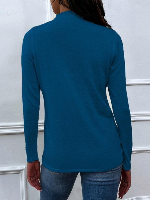 Drawstring Mock Neck Long Sleeve T-Shirt BLUE ZONE PLANET