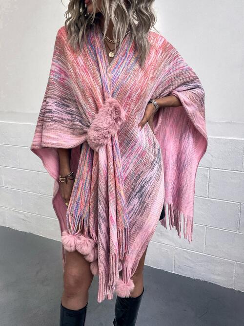 Heathered Fringe Hem Poncho BLUE ZONE PLANET